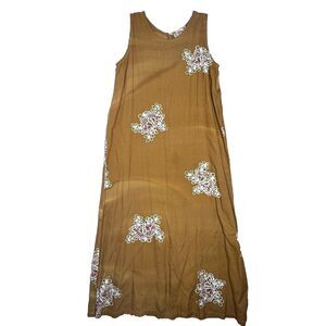 Hilo Hattie Dress Women Small Brown Cream Hawaiian Tropical Vacation Vintage 90s